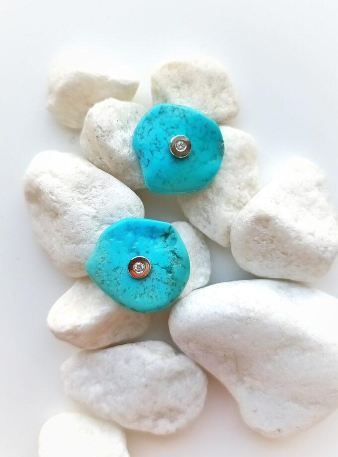 pendientes oro blanco turquesa centro brillante