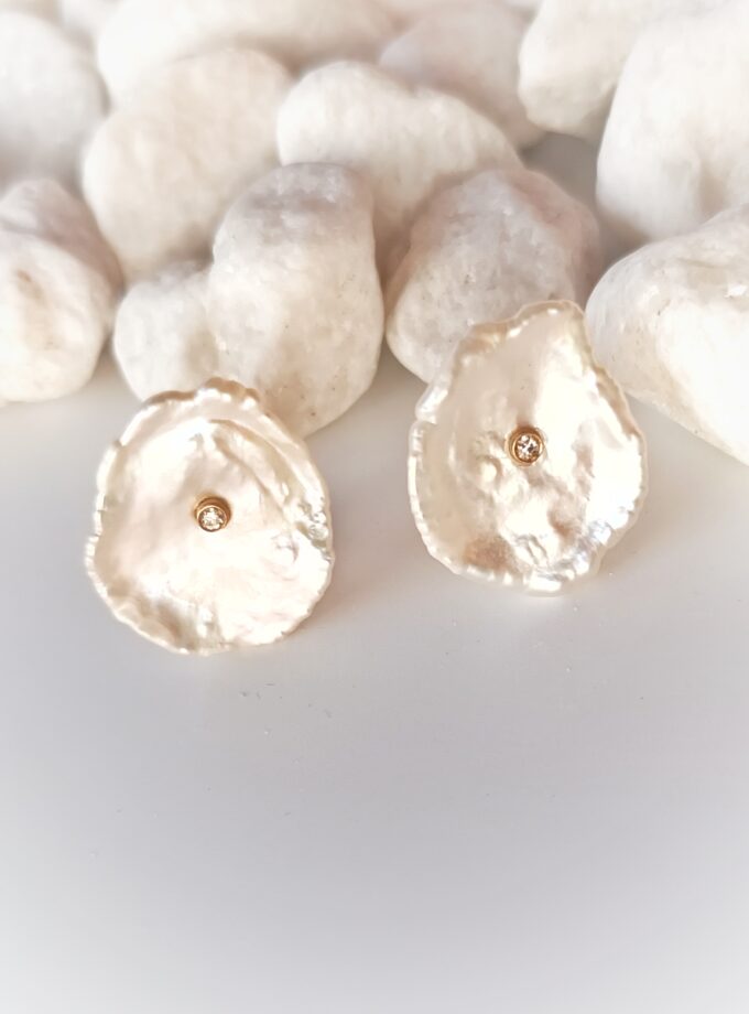 Pendientes Perla flat con brillante Oro