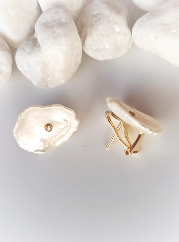 Pendientes Perla flat con brillante Oro