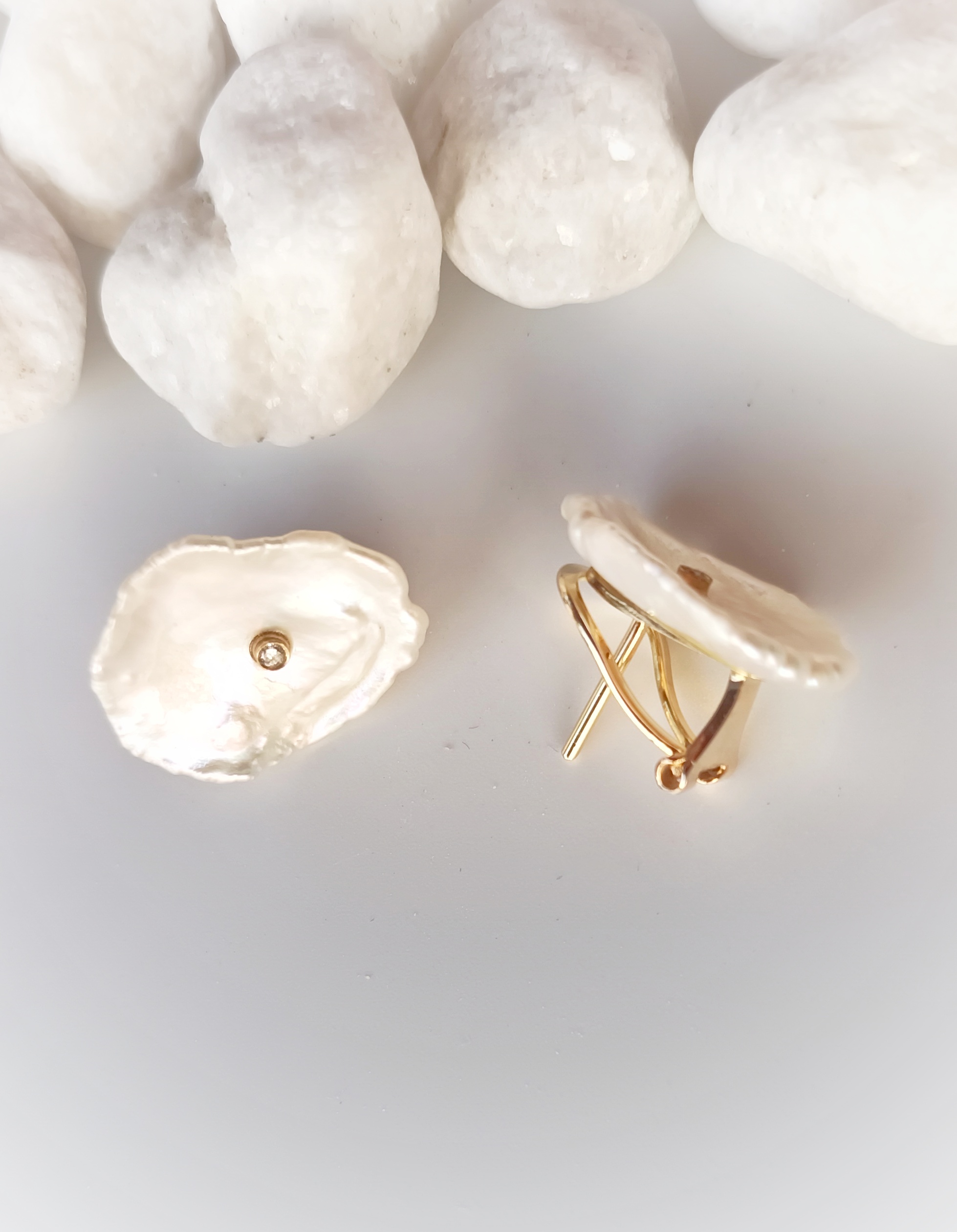 Pendientes Perla flat con brillante Oro - Imagen 3