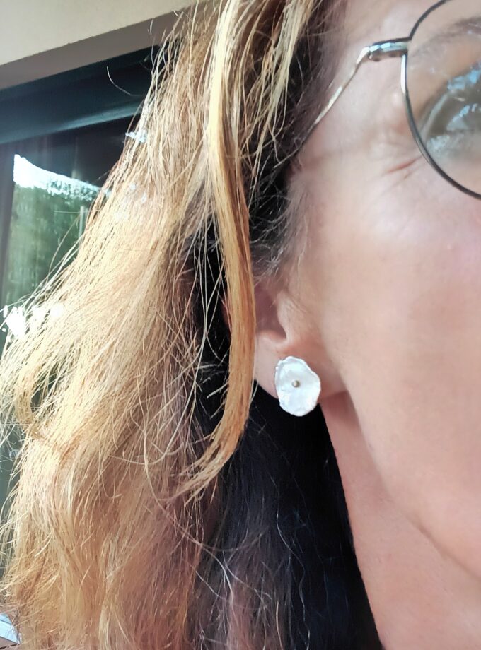 Pendientes Perla flat con brillante Oro