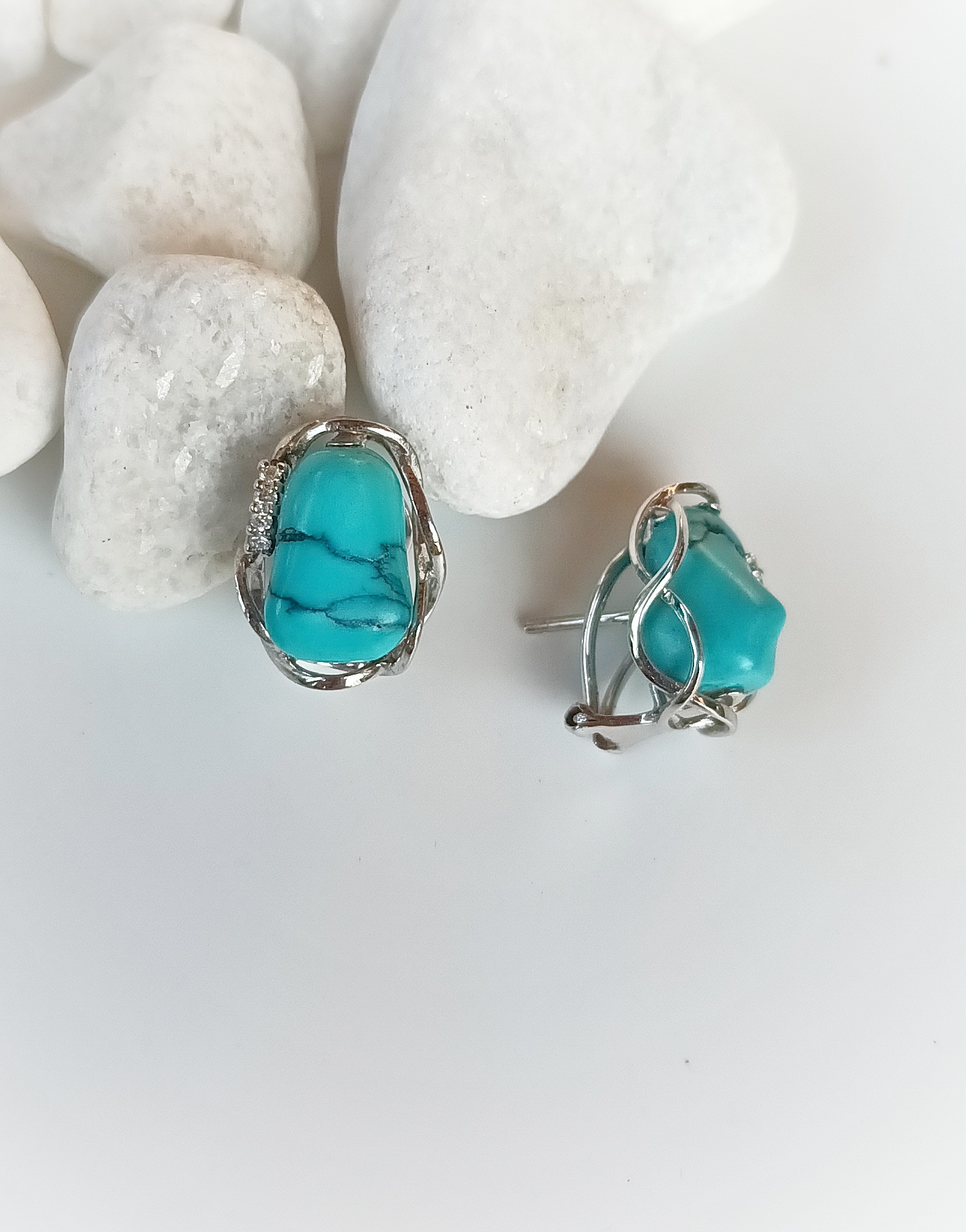 Pendientes turquesas barrocas oro blanco - Imagen 3