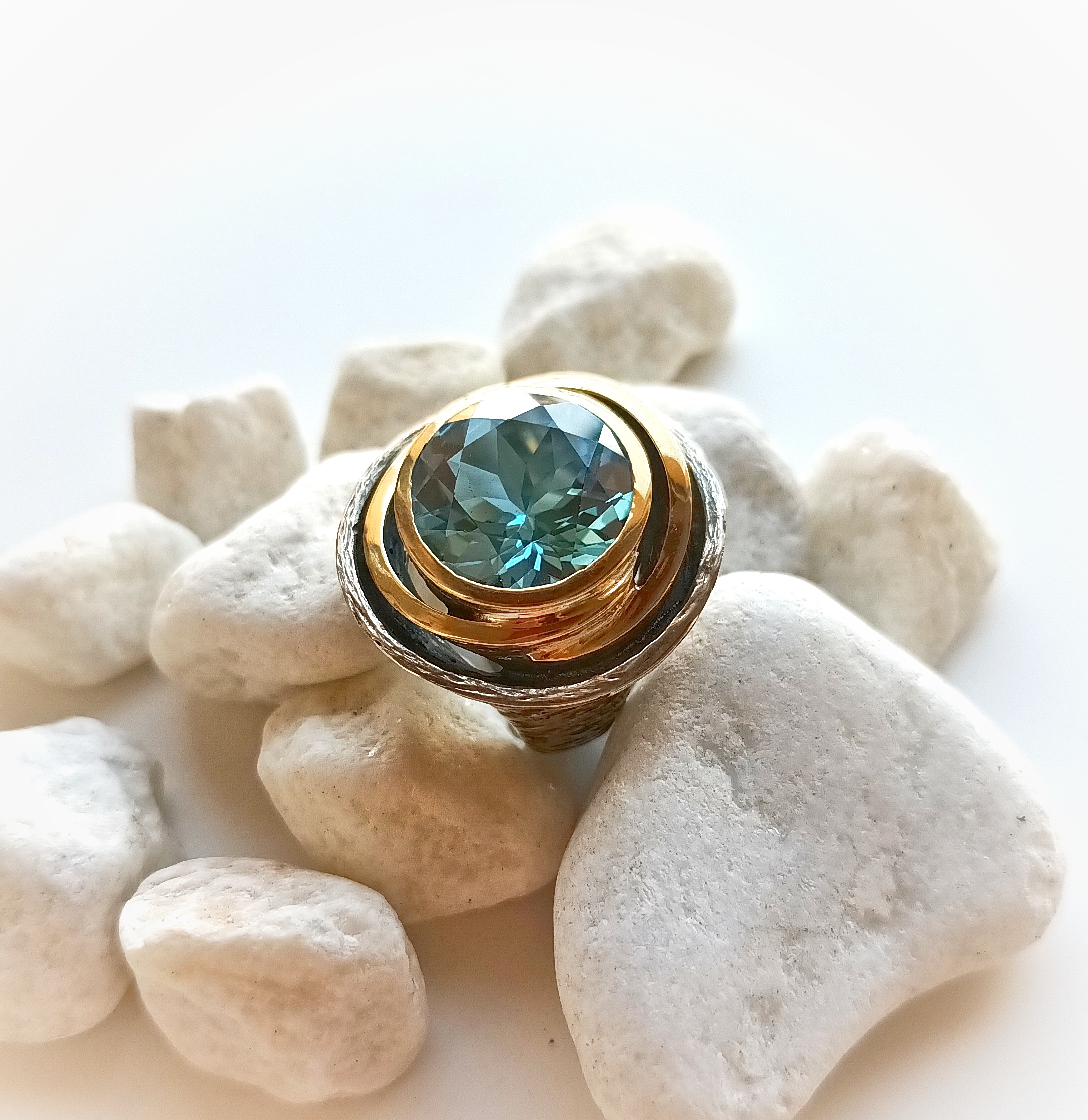 Anillo Styliano 3083 Plata oro topazio azul