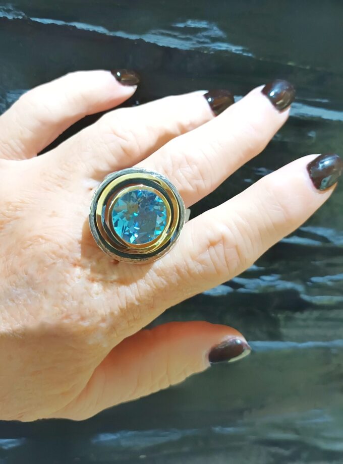 Anillo Styliano 3083 Plata oro topazio azul