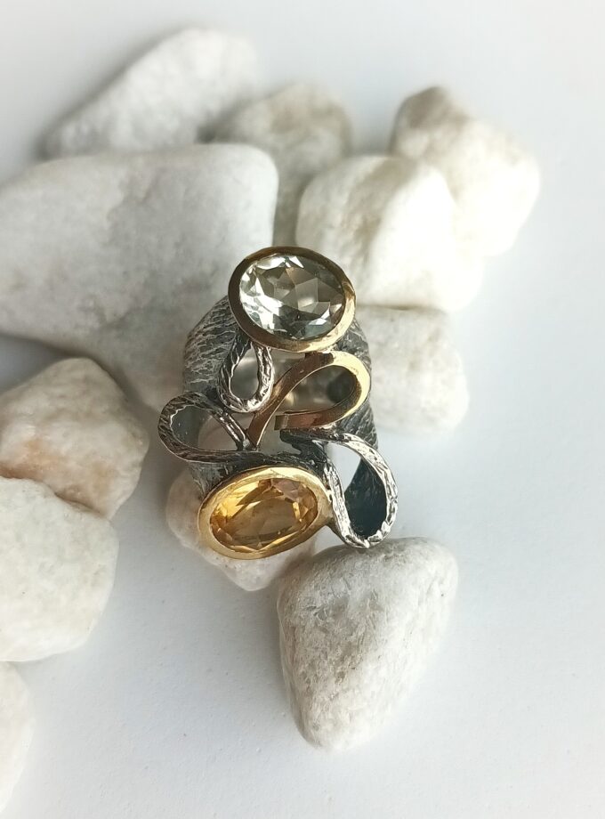 Anillo Styliano Citrino y cuarzo limón
