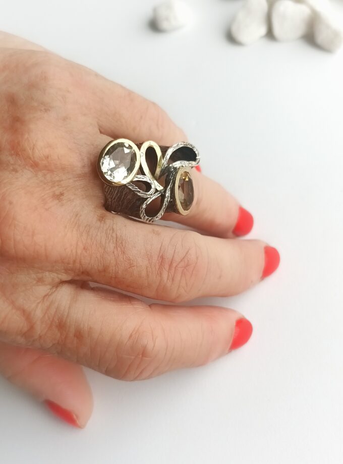 Anillo Styliano Citrino y cuarzo limón