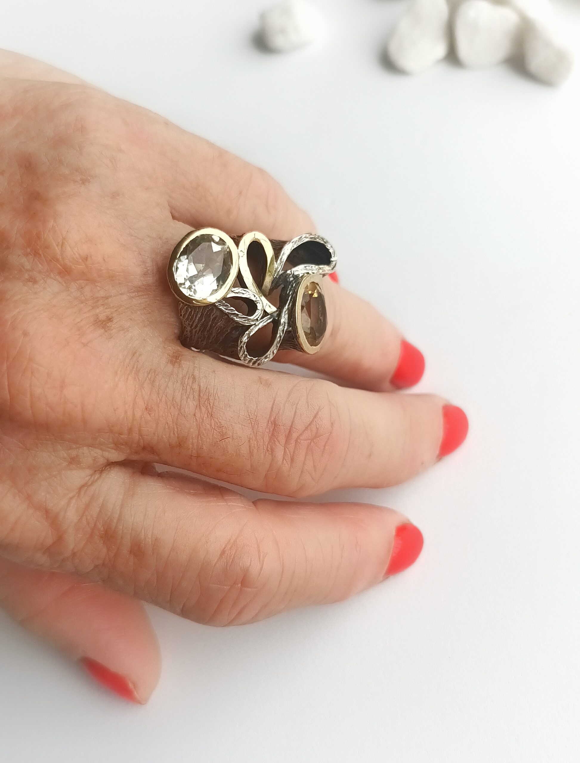 Anillo Styliano Citrino y cuarzo limón - Imagen 2