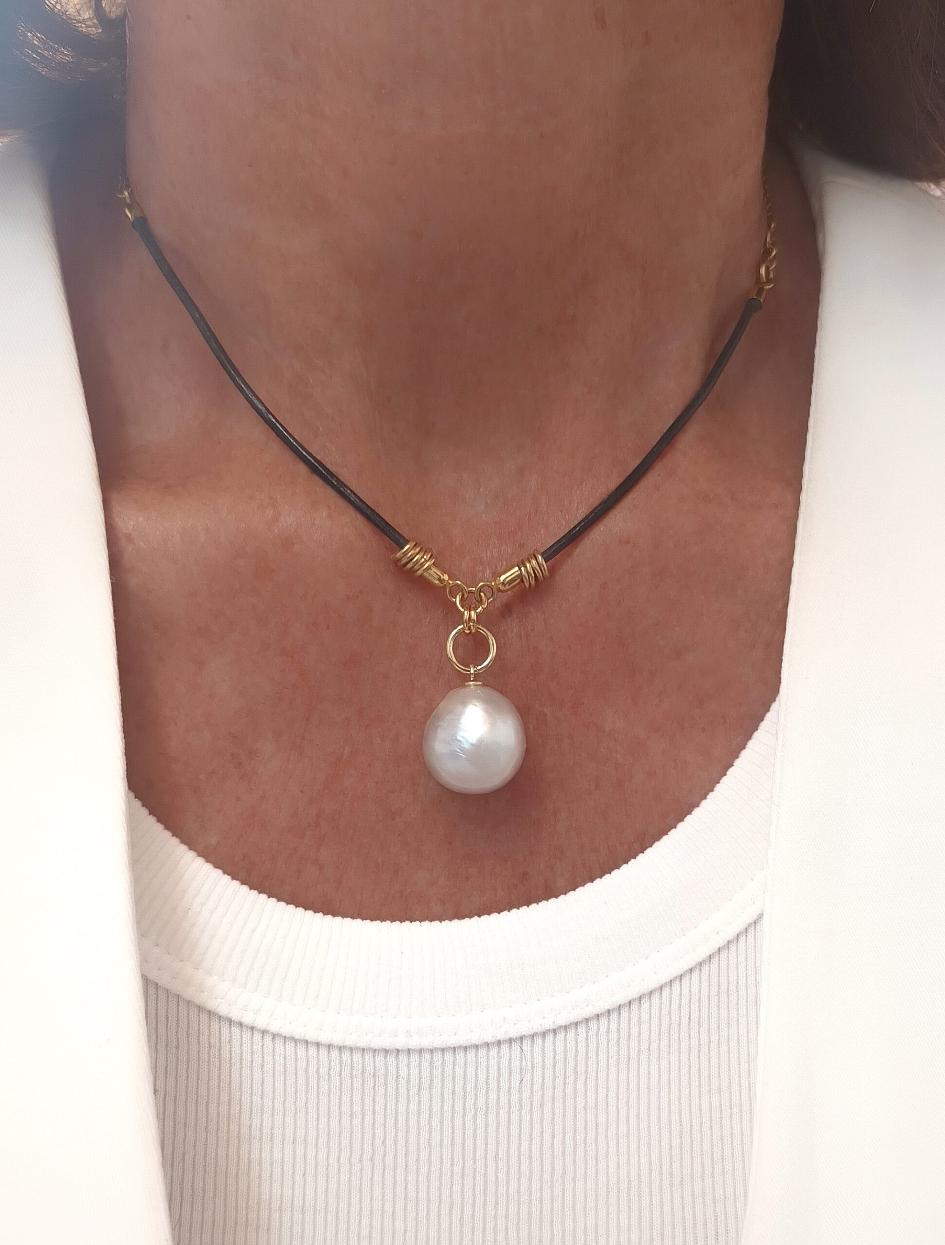 Collar cuero perla 4577 Golden - Imagen 2