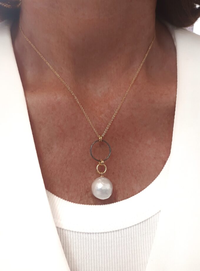 Collar cadena aros y perla 3116 Golden Black