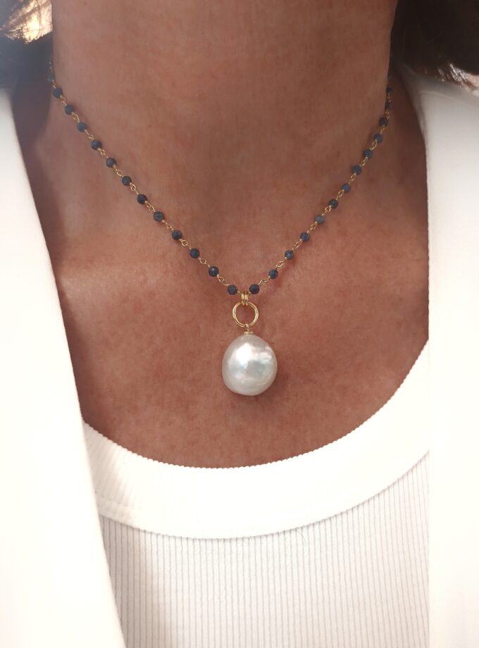 Collar rosario azul con perla 4543 Golden