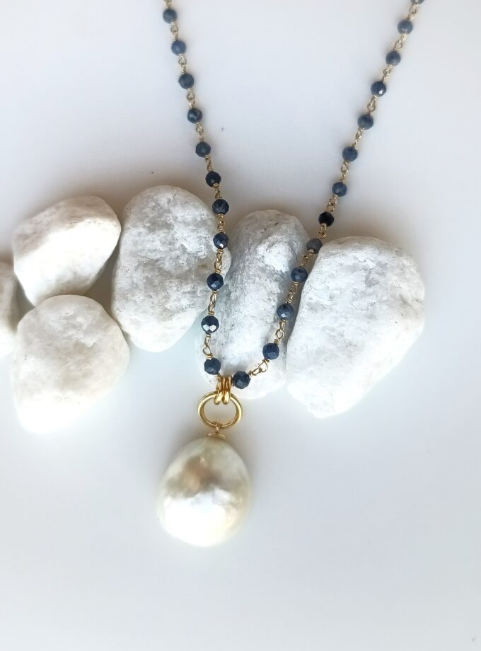 Collar rosario azul con perla 4543 Golden