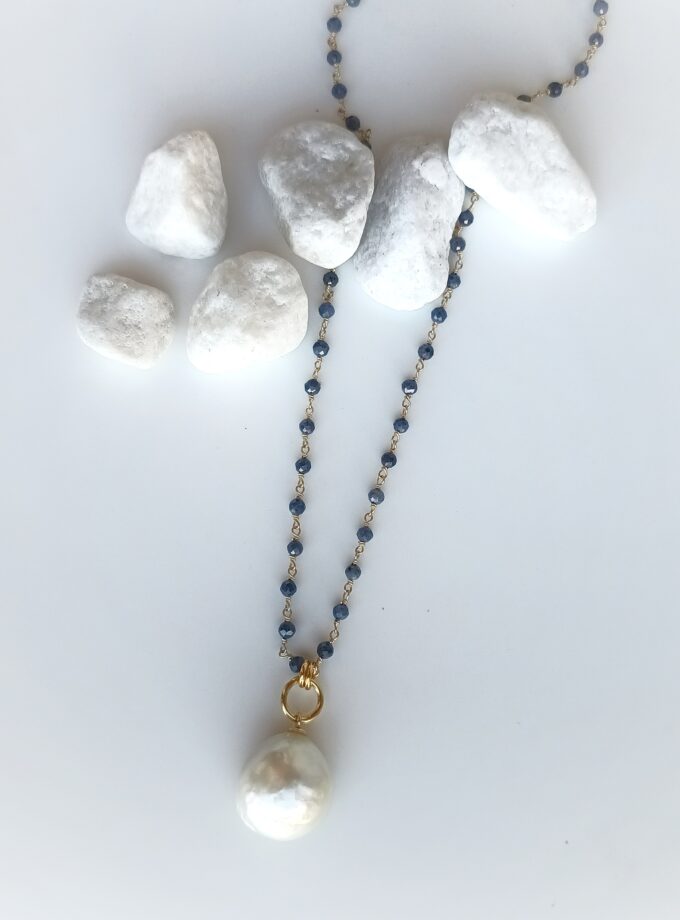 Collar rosario azul con perla 4543 Golden