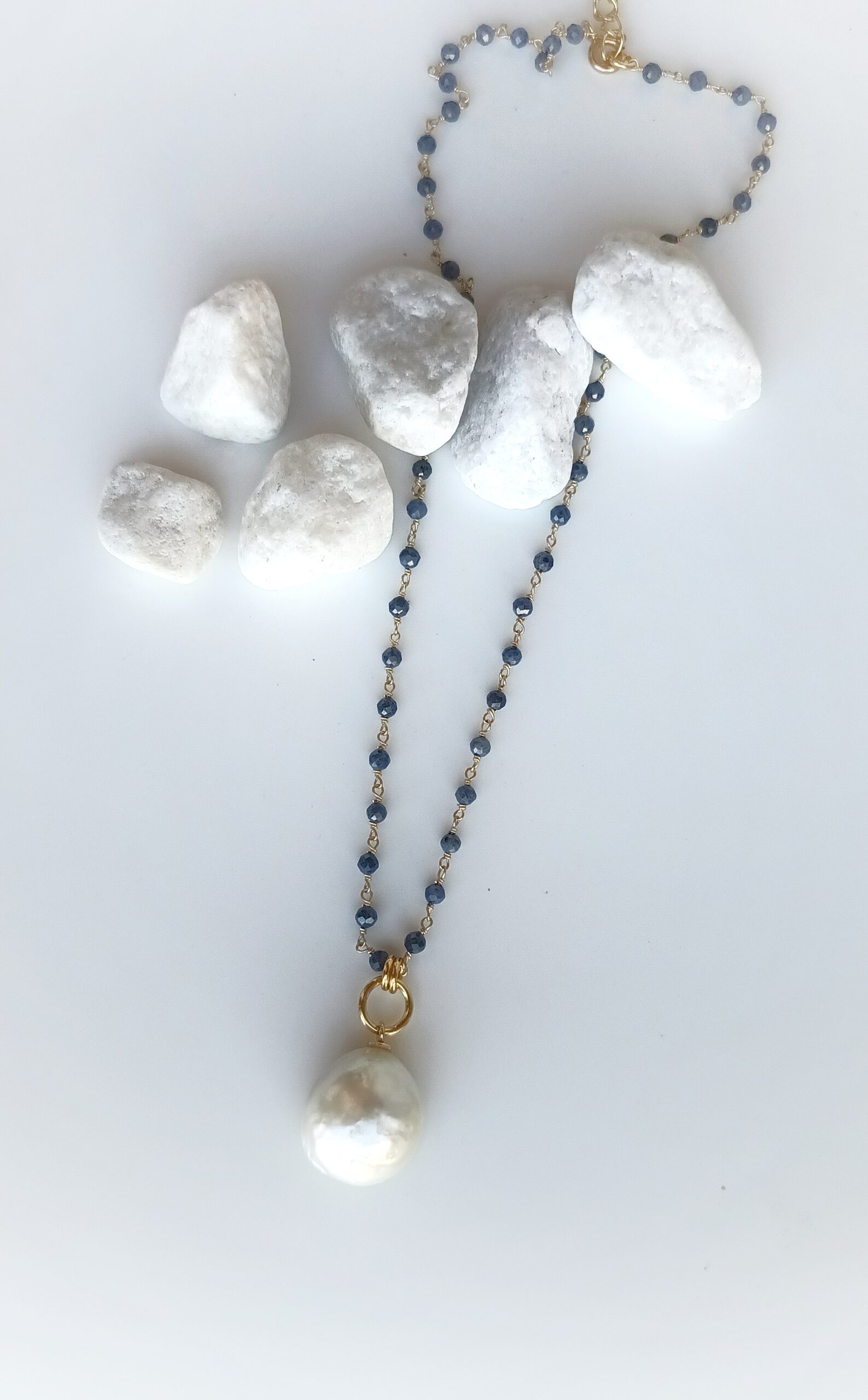 Collar rosario azul con perla 4543 Golden