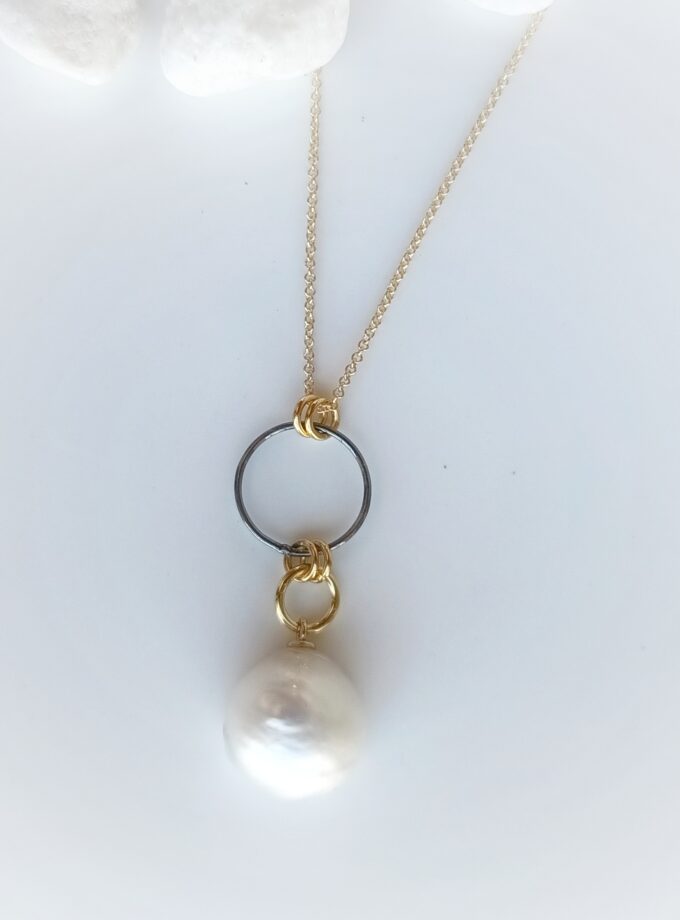 Collar cadena aros y perla 3116 Golden Black