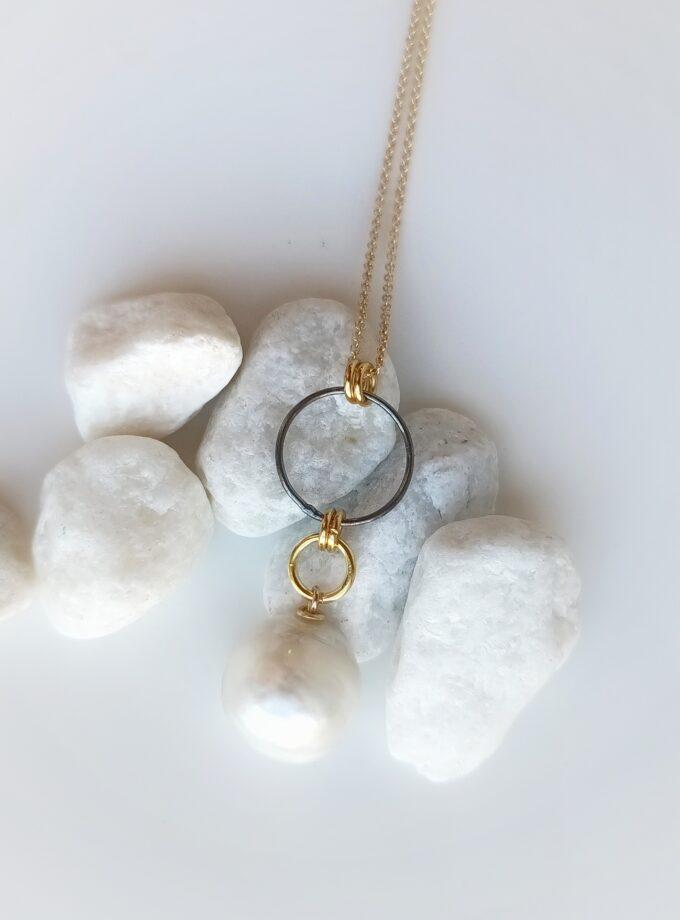 Collar cadena aros y perla 3116 Golden Black